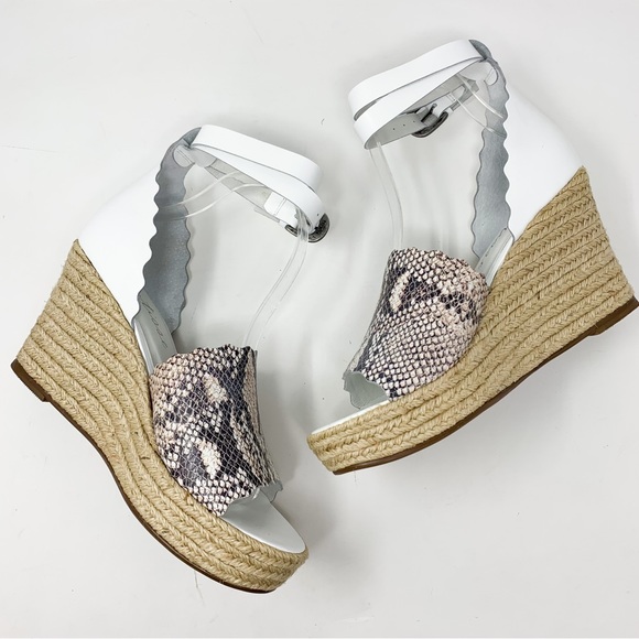 NIB Matisse Genuine Leather Ankle Strap Espadrille Sandals Snake Print White 10 - Picture 6 of 11